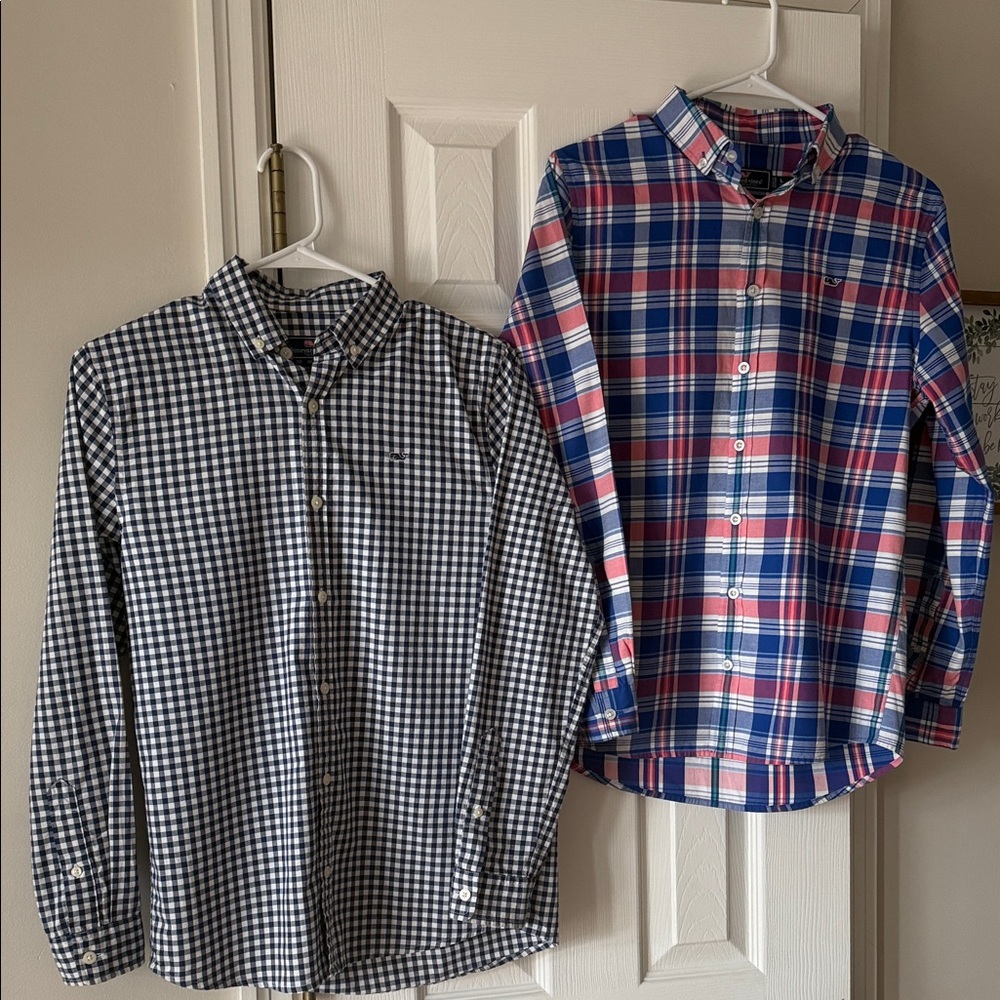Vineyard Vines Boys Navy & White Gingham Button-Down Shirts